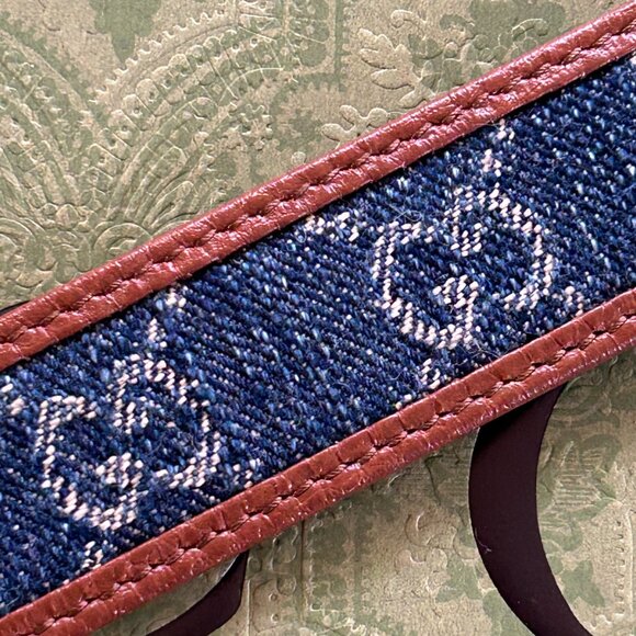 Gucci GG Jacquard Denim and Leather Belt 65/25.5